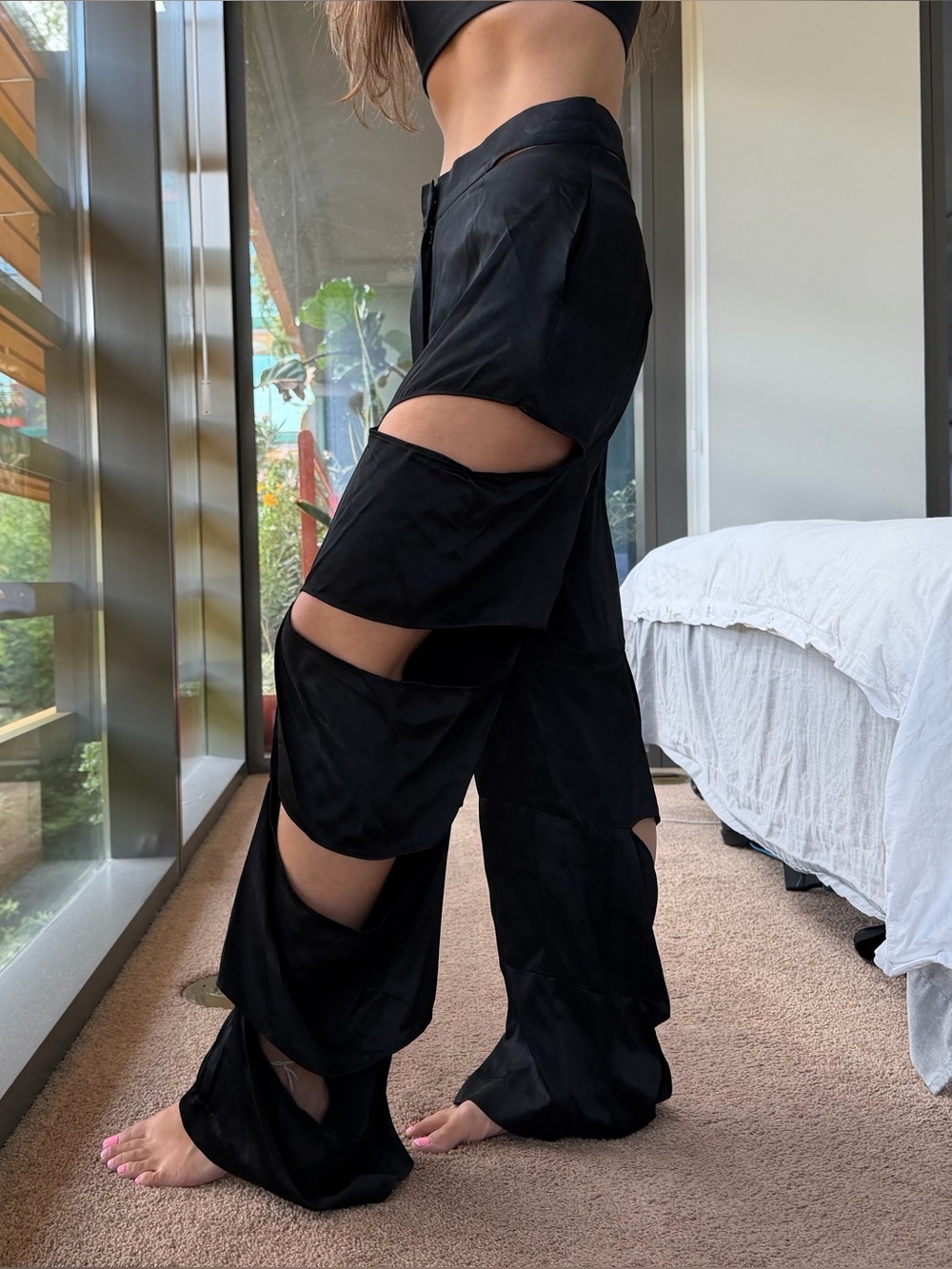 Topman Cut Out Silky Black Pants